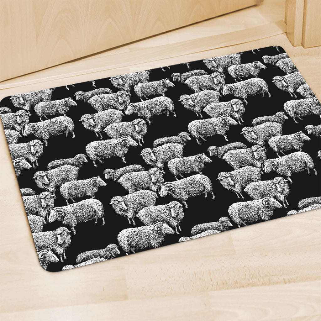 Black And White Sheep Pattern Print Polyester Doormat