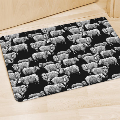 Black And White Sheep Pattern Print Polyester Doormat
