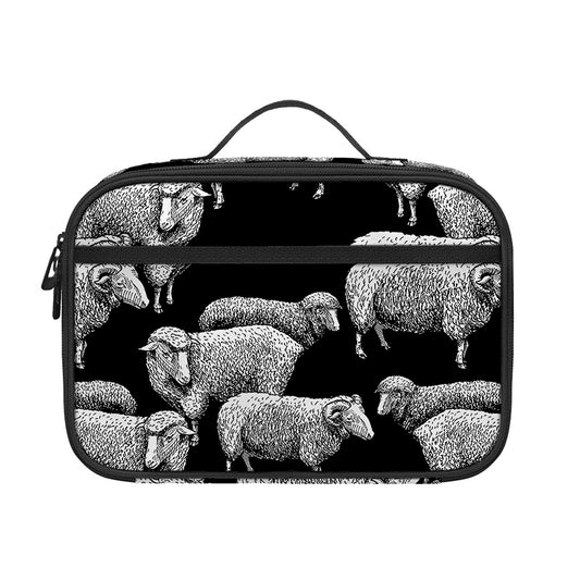 Black And White Sheep Pattern Print Portable Lunch Bag