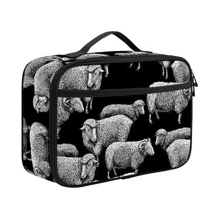 Black And White Sheep Pattern Print Portable Lunch Bag