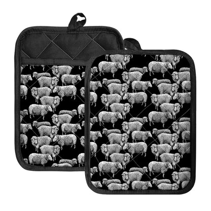 Black And White Sheep Pattern Print Pot Holders With Pocket