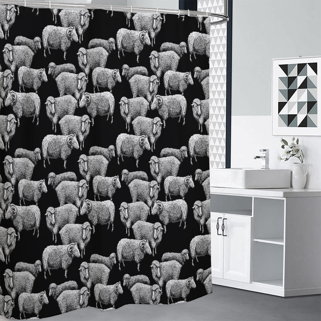 Black And White Sheep Pattern Print Premium Shower Curtain
