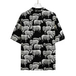 Black And White Sheep Pattern Print Rayon Hawaiian Shirt