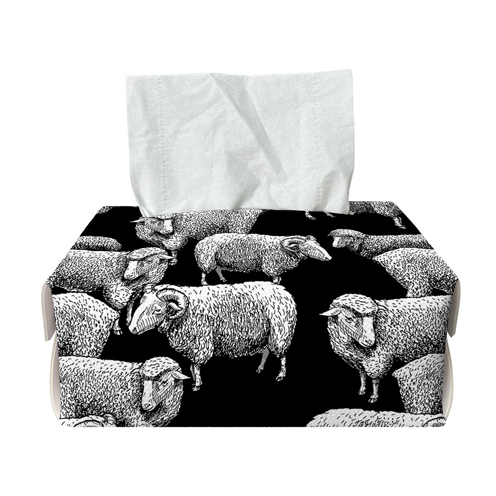 Black And White Sheep Pattern Print Rectangle Tissue Box Cover