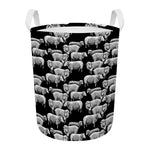 Black And White Sheep Pattern Print Round Laundry Basket