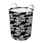 Black And White Sheep Pattern Print Round Laundry Basket