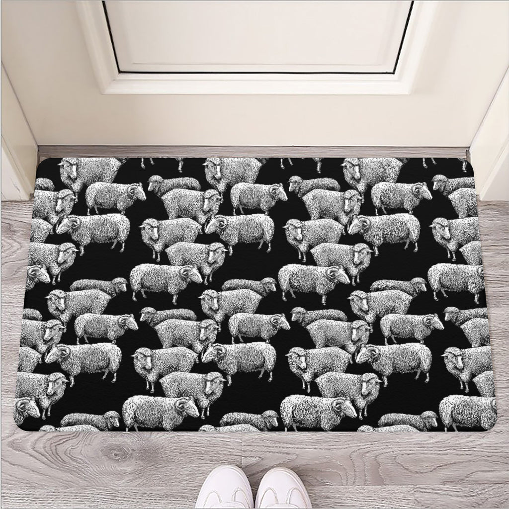 Black And White Sheep Pattern Print Rubber Doormat
