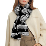 Black And White Sheep Pattern Print Scarf