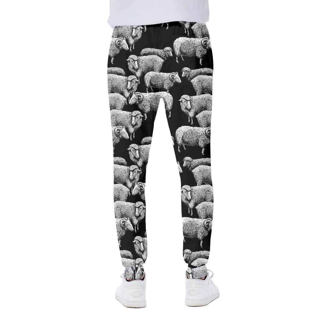 Black And White Sheep Pattern Print Scuba Joggers
