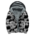 Black And White Sheep Pattern Print Sherpa Lined Zip Up Hoodie