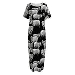 Black And White Sheep Pattern Print Short Sleeve Long Nightdress