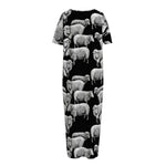 Black And White Sheep Pattern Print Short Sleeve Long Nightdress