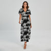 Black And White Sheep Pattern Print Short Sleeve Maxi Dress