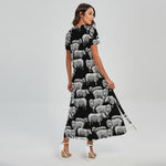Black And White Sheep Pattern Print Short Sleeve Maxi Dress