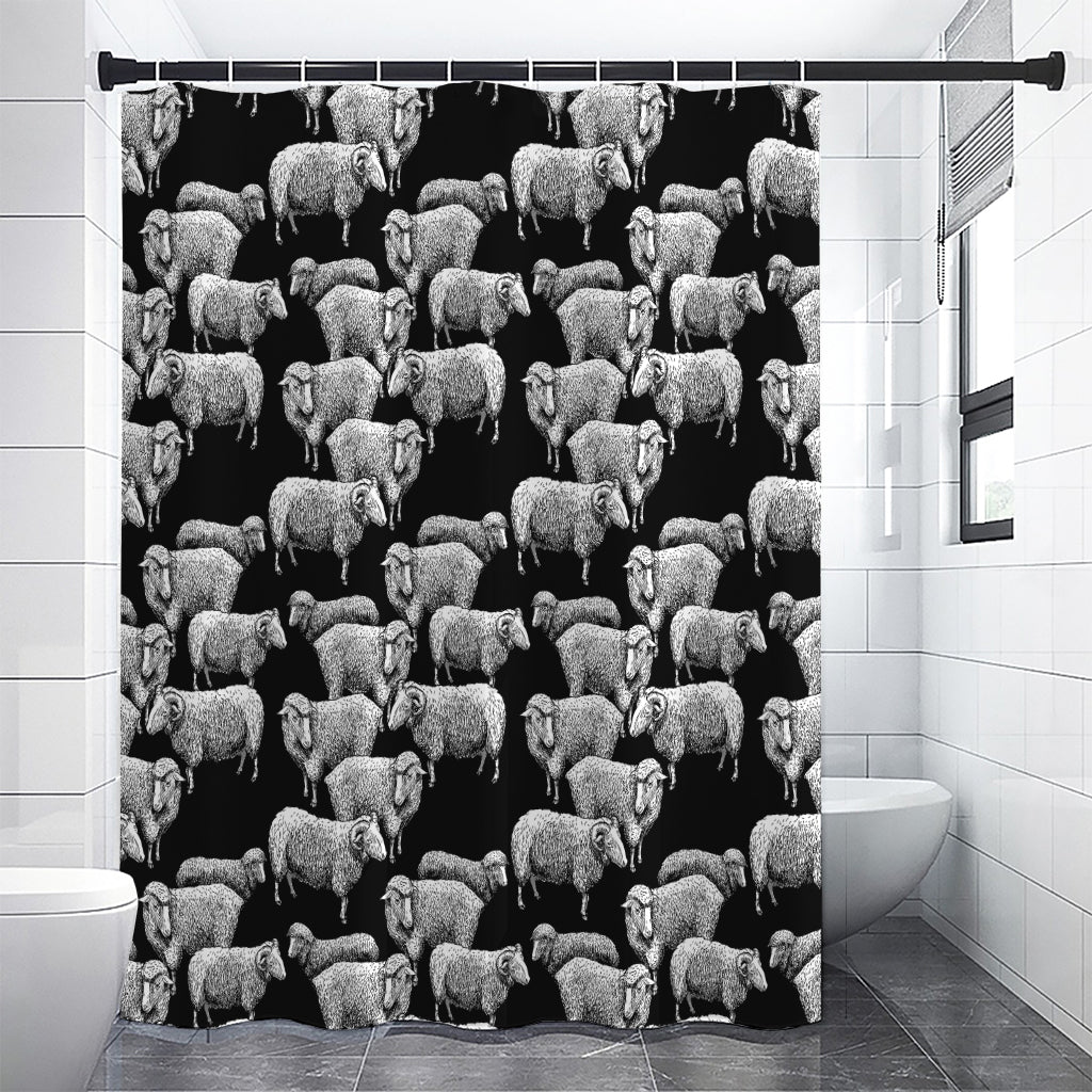 Black And White Sheep Pattern Print Shower Curtain