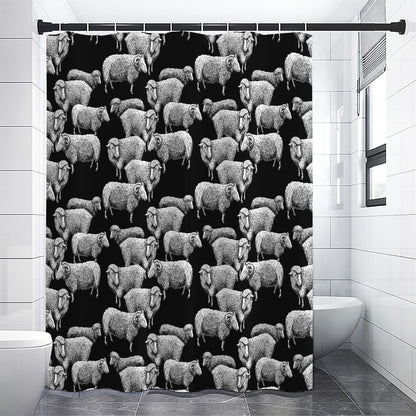 Black And White Sheep Pattern Print Shower Curtain