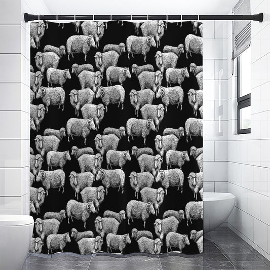 Black And White Sheep Pattern Print Shower Curtain