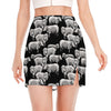 Black And White Sheep Pattern Print Side Slit Mini Skirt