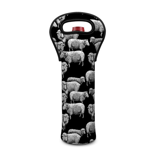 Black And White Sheep Pattern Print Single Neoprene Wine Tote