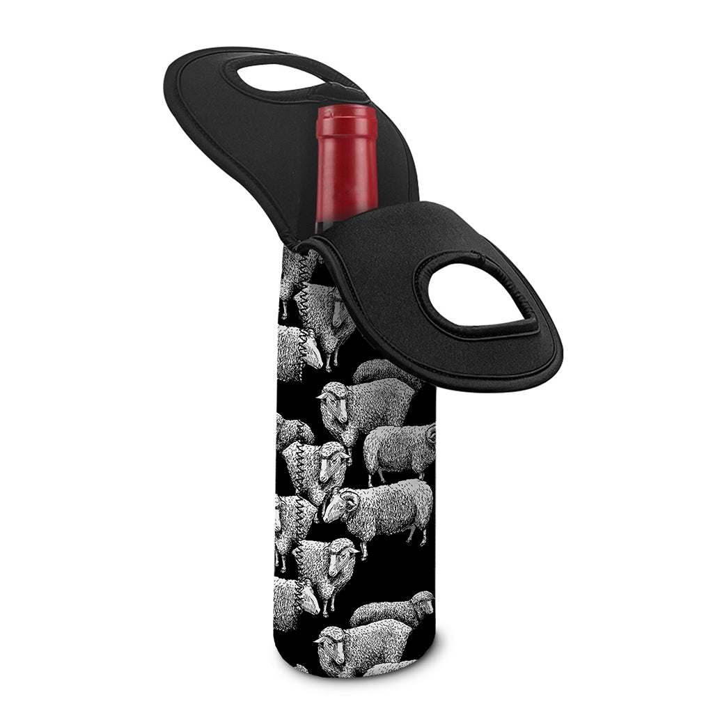 Black And White Sheep Pattern Print Single Neoprene Wine Tote