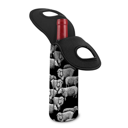 Black And White Sheep Pattern Print Single Neoprene Wine Tote