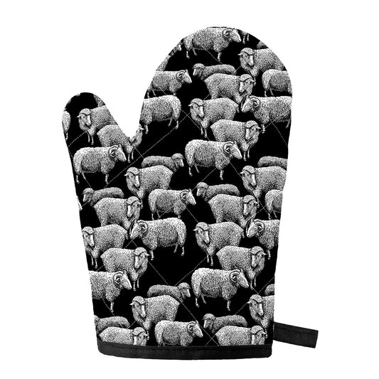Black And White Sheep Pattern Print Single Oven Mitt