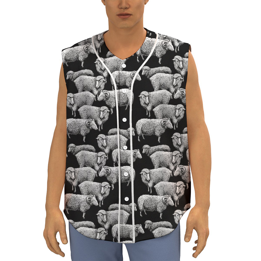 Black And White Sheep Pattern Print Sleeveless Baseball Jersey