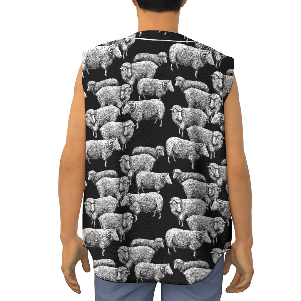 Black And White Sheep Pattern Print Sleeveless Baseball Jersey
