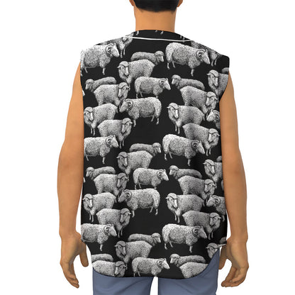 Black And White Sheep Pattern Print Sleeveless Baseball Jersey