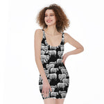 Black And White Sheep Pattern Print Sleeveless Bodycon Dress