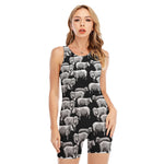 Black And White Sheep Pattern Print Sleeveless One Piece Swimsuit