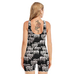 Black And White Sheep Pattern Print Sleeveless One Piece Swimsuit
