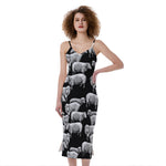 Black And White Sheep Pattern Print Slim Fit Midi Cami Dress