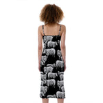 Black And White Sheep Pattern Print Slim Fit Midi Cami Dress
