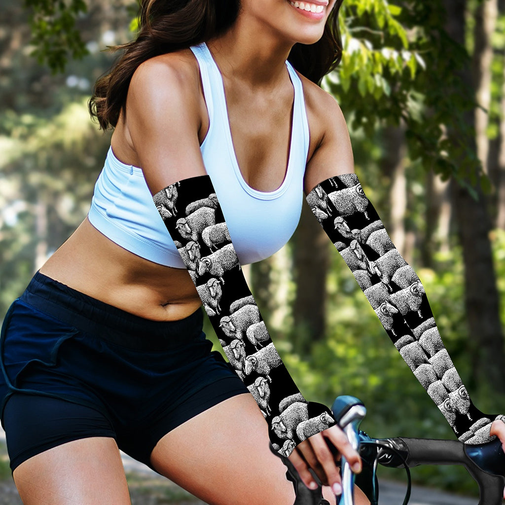 Black And White Sheep Pattern Print Sun Protection Arm Sleeves