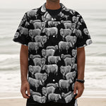 Black And White Sheep Pattern Print Textured Short Sleeve Shirt