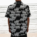 Black And White Sheep Pattern Print Textured Short Sleeve Shirt