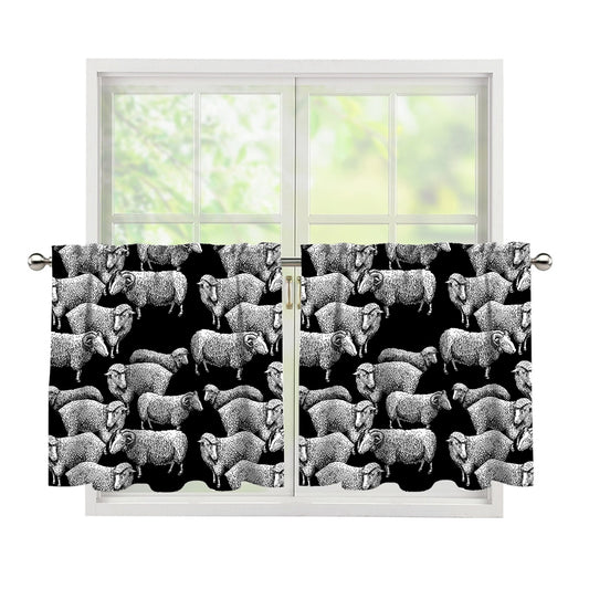 Black And White Sheep Pattern Print Tier Curtains