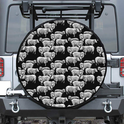 Black And White Sheep Pattern Print Tire Cover