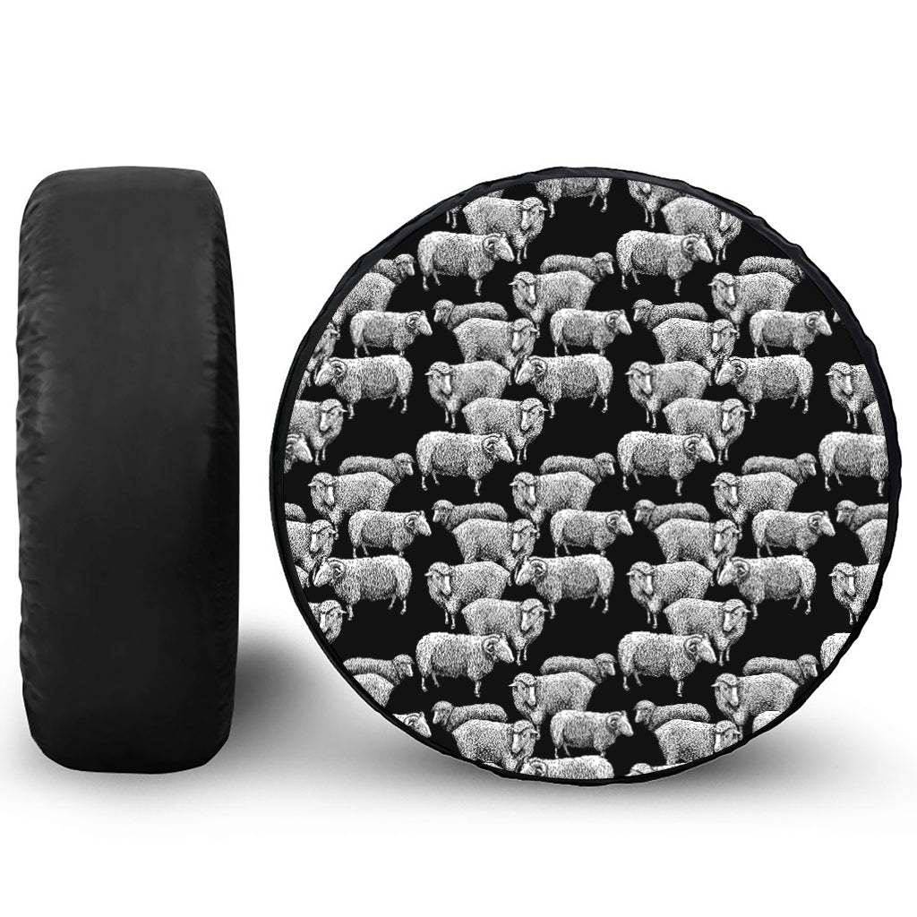 Black And White Sheep Pattern Print Tire Cover