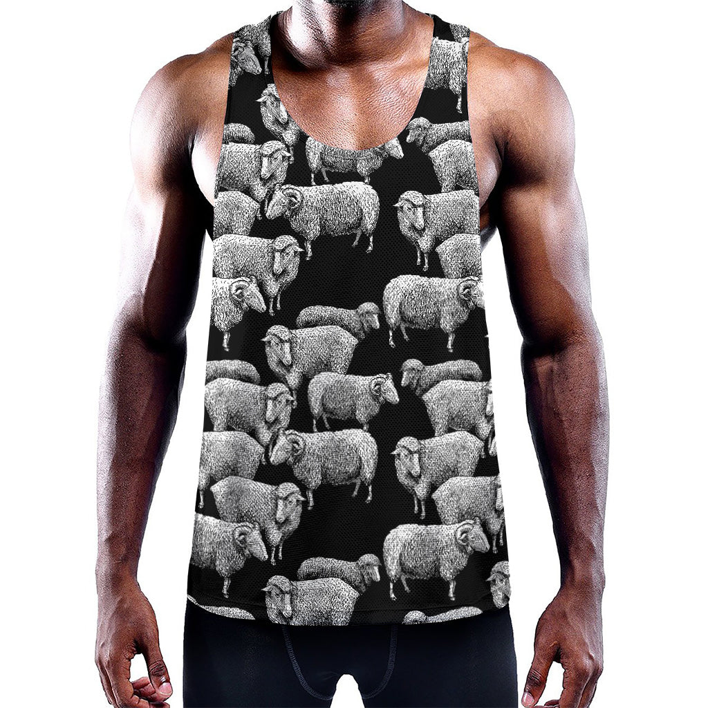 Black And White Sheep Pattern Print Training Tank Top