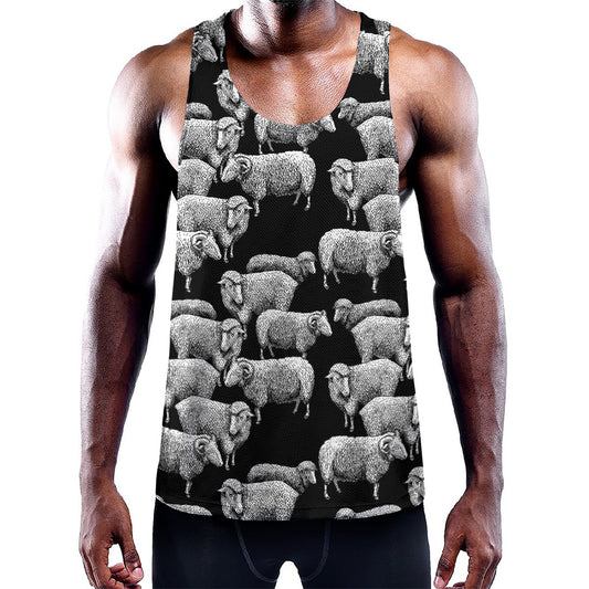 Black And White Sheep Pattern Print Training Tank Top
