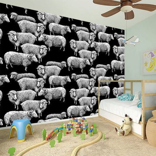 Black And White Sheep Pattern Print Wall Sticker