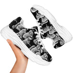 Black And White Sheep Pattern Print White Chunky Shoes