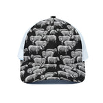 Black And White Sheep Pattern Print White Mesh Trucker Cap