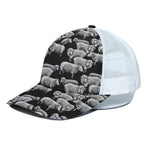 Black And White Sheep Pattern Print White Mesh Trucker Cap