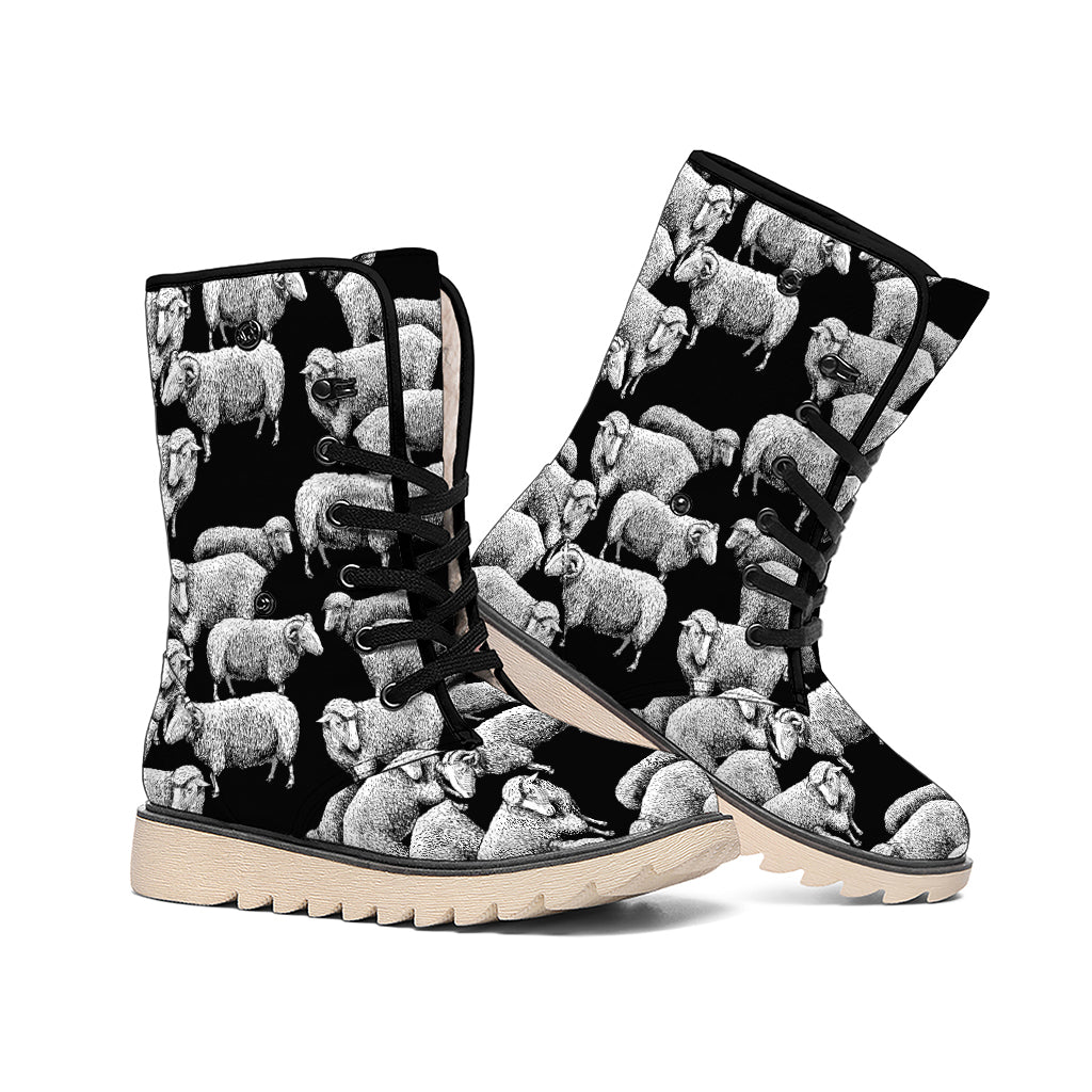 Black And White Sheep Pattern Print Winter Boots