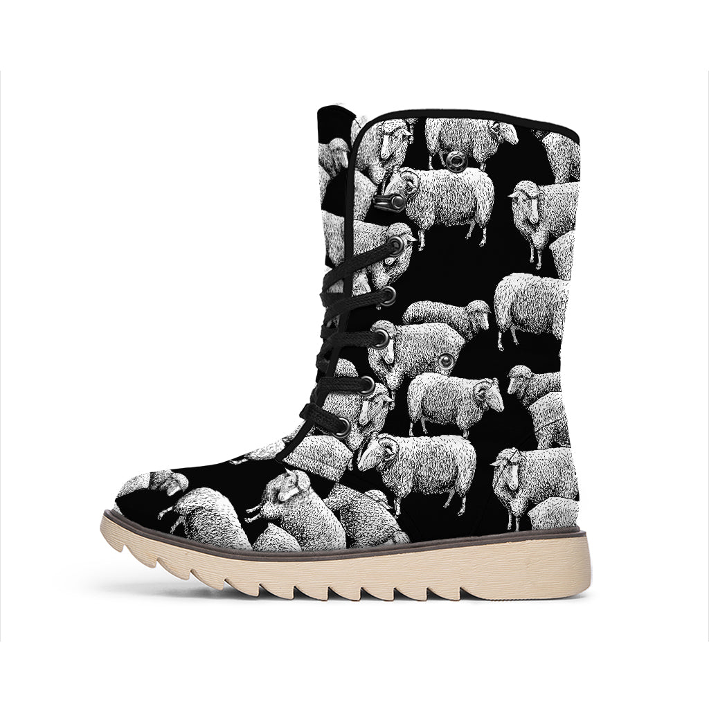 Black And White Sheep Pattern Print Winter Boots