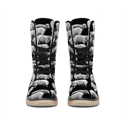Black And White Sheep Pattern Print Winter Boots