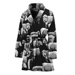 Black And White Sheep Pattern Print Women's Bathrobe